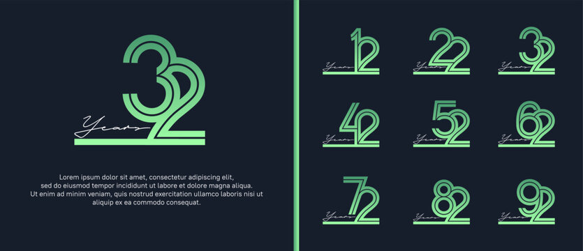 anniversary vector logo set, green color with white handwriting can be use for celebration