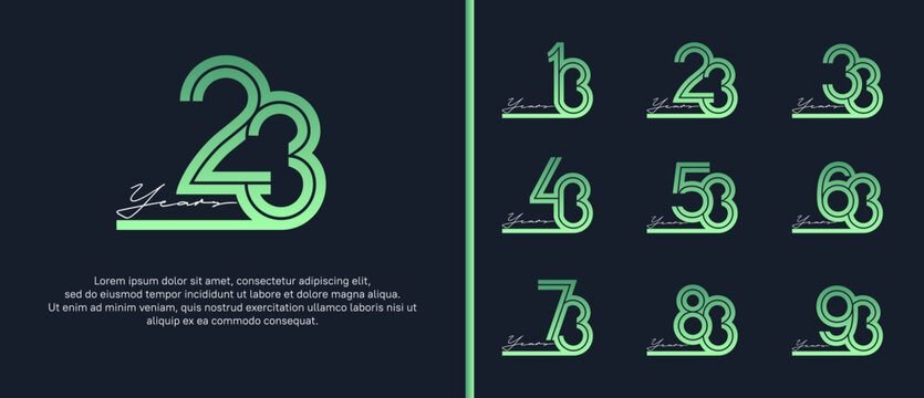 anniversary vector logo set, green color with white handwriting can be use for celebration