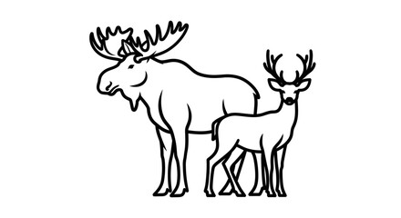 Obraz premium Moose and deer outline illustration on white background