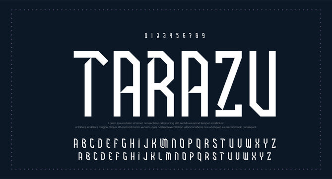 
A vector illustration of a modern sans serif alphabet font featuring tall, slender, and bold letterforms. Each character features a unique curved cut, giving it a natural, futuristic feel