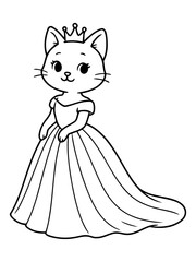 Fototapeta premium Princess Cat Illustration: A whimsical illustration of a charming feline princess, crowned and dressed in an elegant gown, exudes grace and innocence. 
