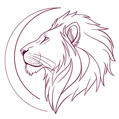 Minimalist lion profile with crescent moon line. © Aja