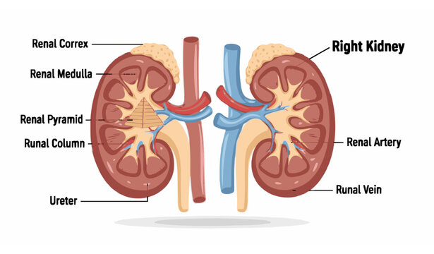 Human Kidney Anatomy Illustration &ndash; Left and Right Organs
Detailed Kidney Structure Diagram for Medical Education
Urinary System Organs &ndash; Flat Vector Kidney Illustration
