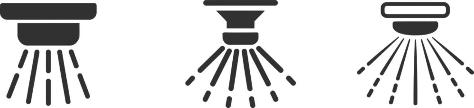 Automatic fire sprinkler icon set in solid, outline, and hand-drawn styles, vector collection of fire safety system symbols, emergency water sprinkler illustrations for security signage, construction 