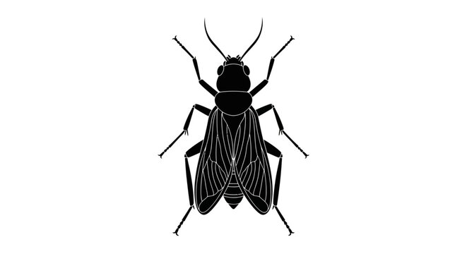 Black fly silhouette isolated on white background, insect vector illustration