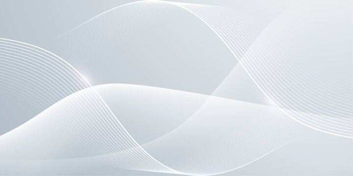 Minimal abstract white wavy ribbons on soft grey gradient background, clean modern technology wallpaper for corporate, web and presentation design