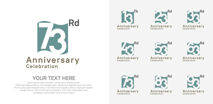 Anniversary logo set vector design, green and brown color for celebration event