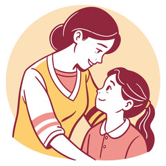 Obraz premium Mother and daughter smiling at each other warmly.