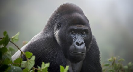 Naklejka premium Close-up of a western lowland gorilla in natural habitat