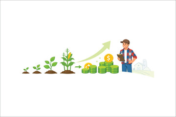 Naklejka premium Farmer Corn Growth and Profit Concept Vector