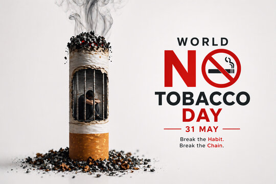 world no tobacco day poster with man trapped inside cigarette