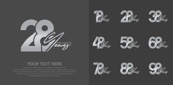 Anniversary logo set vector design, silver color for celebration event