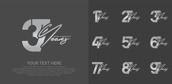Anniversary logo set vector design, silver color for celebration event