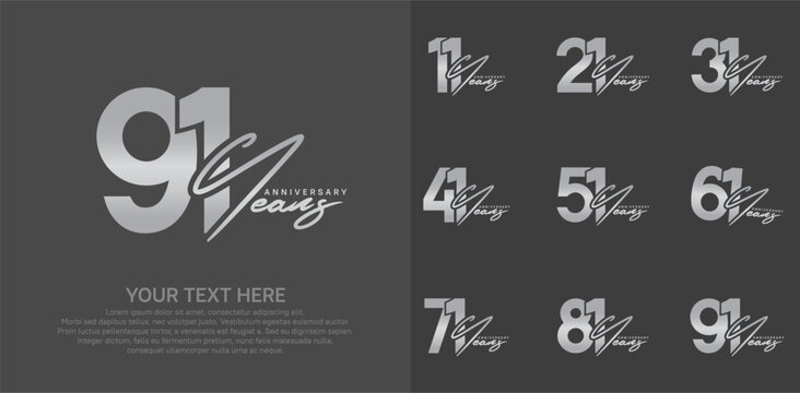 Anniversary logo set vector design, silver color for celebration event