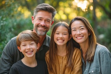Obraz premium Smiling Family Celebrating Togetherness in a Lush Garden Setting on Family Day