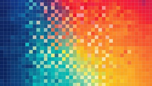 A vibrant pixelated background with a colorful gradient and grid pattern