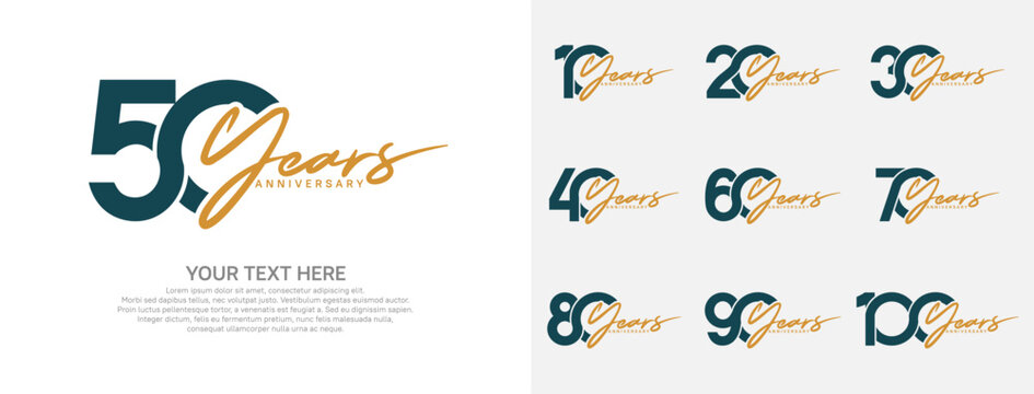Anniversary logo set vector design, green and brown color for celebration event