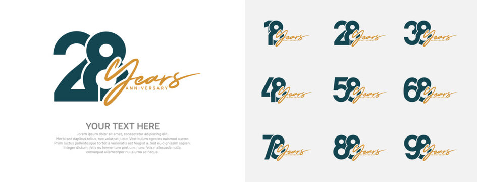 Anniversary logo set vector design, green and brown color for celebration event