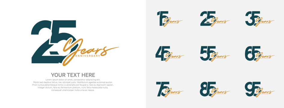 Anniversary logo set vector design, green and brown color for celebration event