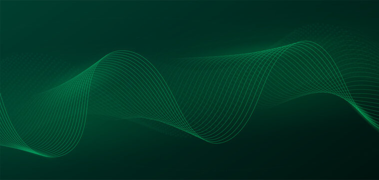 Green technology background with wave pattern illustration shows motion in technology landscape