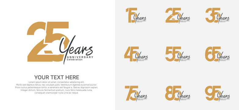 Anniversary logo set vector design, brown and black color for celebration event