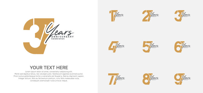 Anniversary logo set vector design, brown color for celebration event