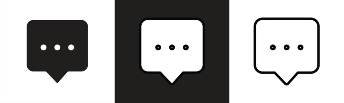 Speech bubble icon for messages and chats. Chat typing indicator icon with three dots in outline style. Minimalist design for messaging, communication, apps, and social media. Vector illustration