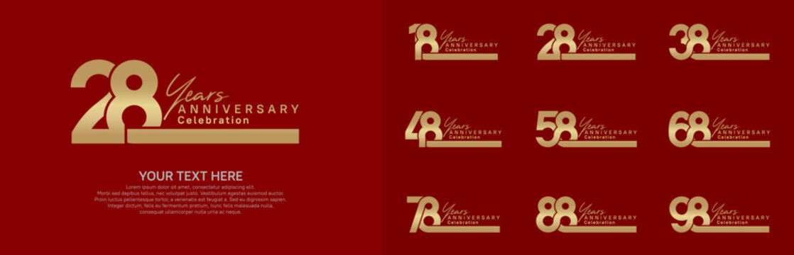 Anniversary logo set vector design, golden color for celebration event