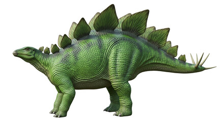 Fototapeta premium A detailed illustration of a large green Stegosaurus dinosaur with distinctive plates along its back on transparent background