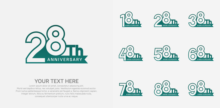 Anniversary logo set vector design, green color for celebration event