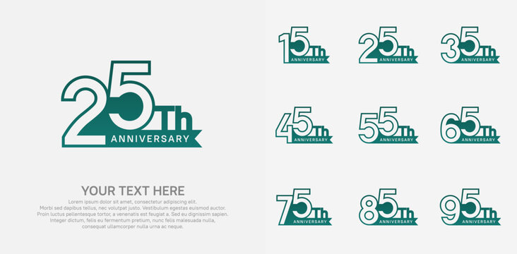 Anniversary logo set vector design, green color for celebration event