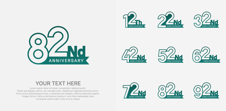Anniversary logo set vector design, green color for celebration event