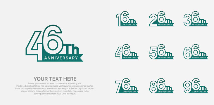 Anniversary logo set vector design, green color for celebration event