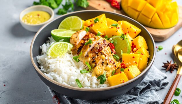 S&uuml;&szlig;-scharfe Mango-Chili Bowl mit H&auml;hnchen