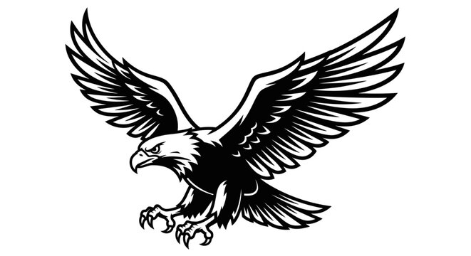Powerful bald eagle flying mascot with open talons illustration
