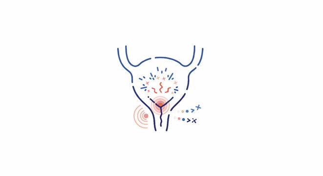 Abstract illustration of a reproductive system with pain indicators