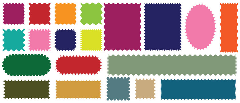 Set of zigzag edge frames rectangle shape frame. Postage stamps set. Decorative banners and labels set for mail, postcard, letter, note. Vector zigzag objects for badge, sticker, photo, frame.