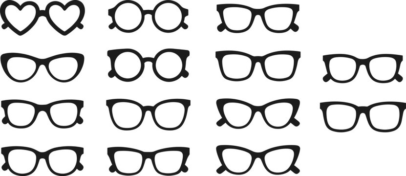 Eyeglasses and sunglasses icons set eyewear frames shapes vector minimal outline collection fashion design
