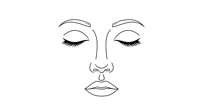 A minimalist illustration of a woman's face with closed eyes and long eyelashes