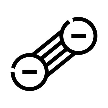 Chemical bond illustration depicting two particles with negative charges connected by triple lines, representing an anion molecule for science and education