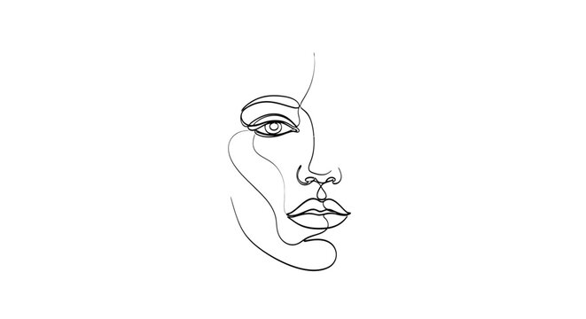 A minimalist line drawing of a woman's face showcases her profile in a simple yet elegant illustration style.