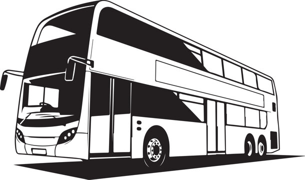 Double decker bus, vector illustration, black and white, urban transportation, city travel
