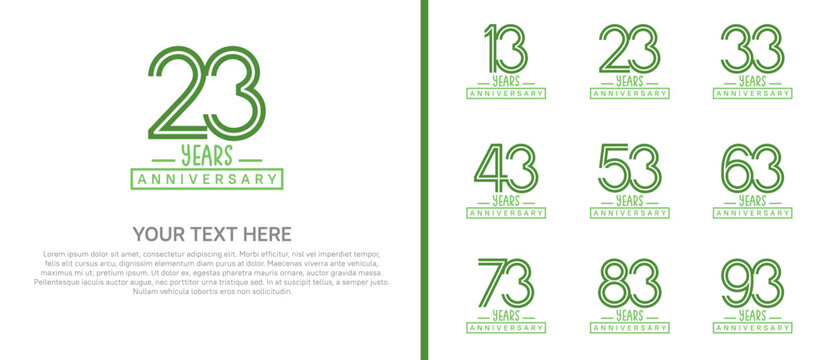 anniversary logo set. green color on white background for celebration moment