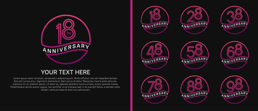 anniversary logo set with circle. purple and white color on black background for celebration moment