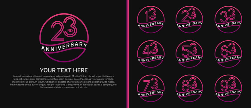 anniversary logo set with circle. purple and white color on black background for celebration moment
