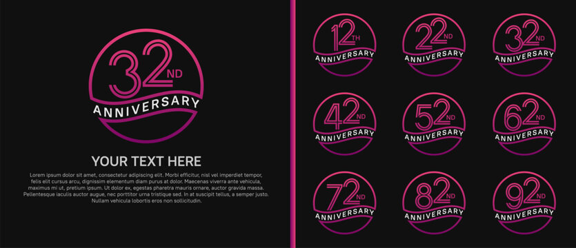 anniversary logo set with circle. purple and white color on black background for celebration moment