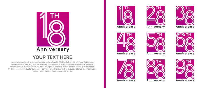 anniversary logo set with square. purple color on white background for celebration moment
