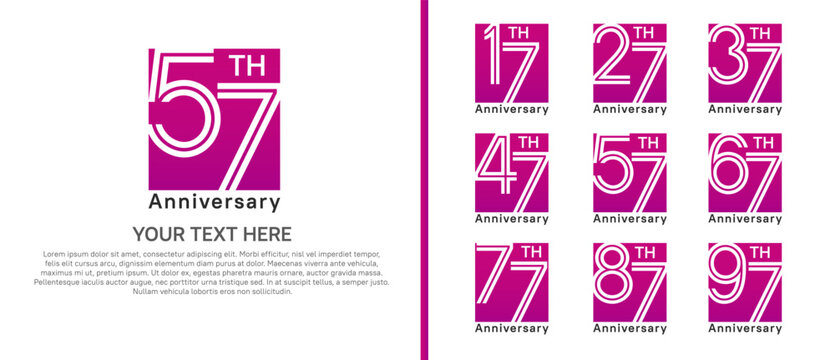 anniversary logo set with square. purple color on white background for celebration moment