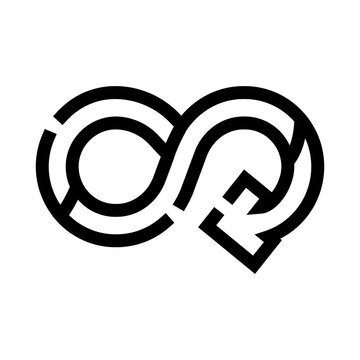 Infinity loop creating an abstract geometric line art design, illustrating concepts like innovation, continuity, cyclical processes, and endless possibilities in a modern emblem style