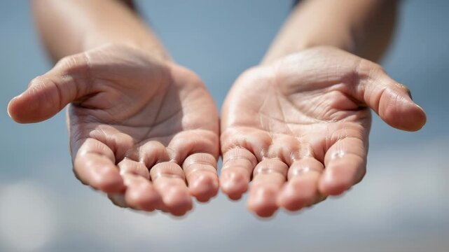 Close up of open human hands with palms facing up symbolizing giving and receiving